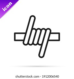 Black line Barbed wire icon isolated on white background.  Vector