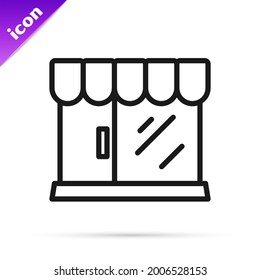 Black line Barbershop building icon isolated on white background.  Vector