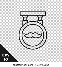 Black line Barbershop icon isolated on transparent background. Hairdresser logo or signboard.  Vector Illustration