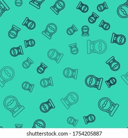 Black line Barbershop icon isolated seamless pattern on green background. Hairdresser logo or signboard. Vector Illustration