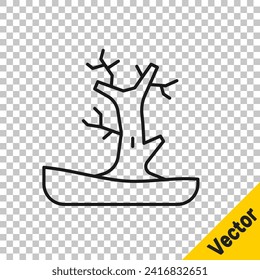 Icono de árbol de línea negra aislado en fondo transparente.  Vector