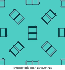 Black line Barrel oil icon isolated seamless pattern on green background.  Vector Illustration
