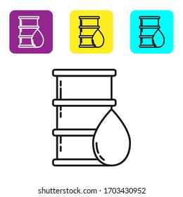 Black line Barrel oil icon isolated on white background. Set icons colorful square buttons. Vector Illustration