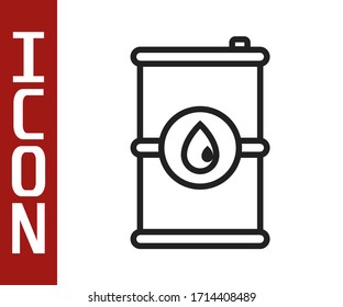 Black line Barrel oil icon isolated on white background.  Vector Illustration
