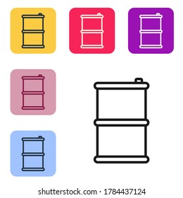 Black line Barrel oil icon isolated on white background. Set icons in color square buttons. Vector Illustration