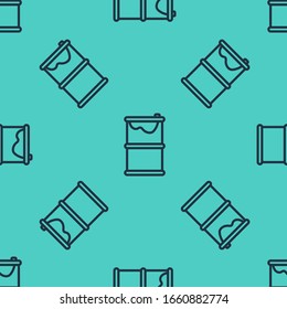 Black line Barrel oil leak icon isolated seamless pattern on green background.  Vector Illustration