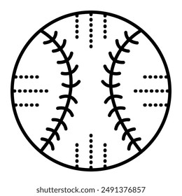 Black line baseball ball. Vector monochrome illustration, single icon of sport accessory, editable stroke