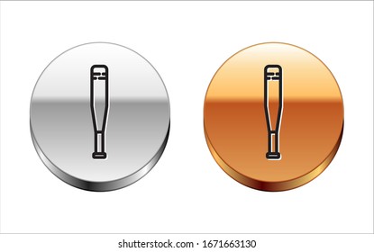 Black line Baseball bat icon isolated on white background. Silver-gold circle button. Vector Illustration