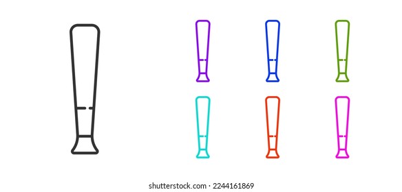 Icono de bate de béisbol de línea negra aislado en fondo blanco. Equipamiento deportivo. Indique los iconos en colores. Ilustración vectorial