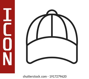Black line Baseball cap icon isolated on white background. Sport equipment. Sports uniform.  Vector
