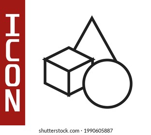 Black line Basic geometric shapes icon isolated on white background.  Vector