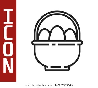 Black line Basket with easter eggs icon isolated on white background. Happy Easter.  Vector Illustration