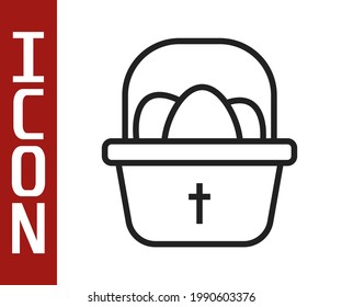 Black line Basket with easter eggs icon isolated on white background. Happy Easter.  Vector