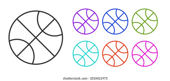 Black line Basketball ball icon isolated on white background. Sport symbol. Set icons colorful. Vector Illustration