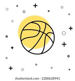 Black line Basketball ball icon isolated on white background. Sport symbol. Random dynamic shapes. Vector