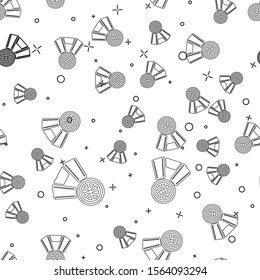 Black line Basketball medal with ribbon icon isolated seamless pattern on white background.  Vector Illustration
