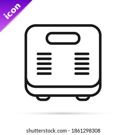 Black line Bathroom scale icon isolated on white background. Weight measurement equipment. Weight Scale fitness sport concept.  Vector