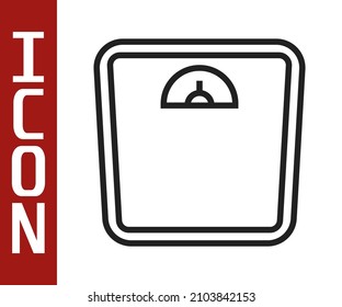 Black line Bathroom scales icon isolated on white background. Weight measure Equipment. Weight Scale fitness sport concept.  Vector