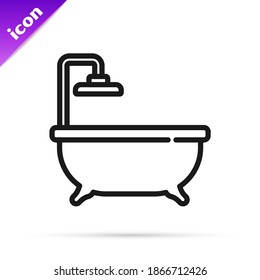 Black line Bathtub icon isolated on white background.  Vector