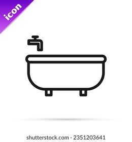 Black line Bathtub icon isolated on white background.  Vector Illustration