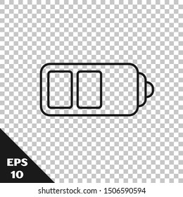 Black line Battery charge level indicator icon isolated on transparent background.  Vector Illustration