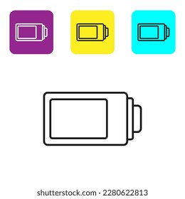 Black line Battery charge level indicator icon isolated on white background. Set icons colorful square buttons. Vector Illustration