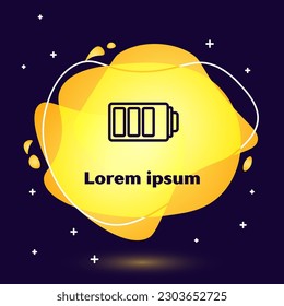 Black line Battery charge level indicator icon isolated on blue background. Abstract banner with liquid shapes. Vector Illustration