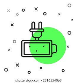 Icono indicador de nivel de carga de la batería de línea negra aislado en fondo blanco.  Vector