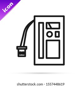 Black line Battery icon isolated on white background. Accumulator battery energy power and electricity accumulator battery.  Vector Illustration
