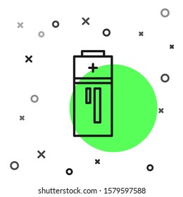 Black line Battery icon isolated on white background. Lightning bolt symbol.  Vector Illustration