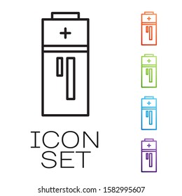 Black line Battery icon isolated on white background. Lightning bolt symbol. Set icons colorful. Vector Illustration