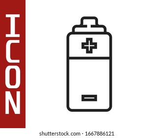 Black line Battery icon isolated on white background. Lightning bolt symbol.  Vector Illustration