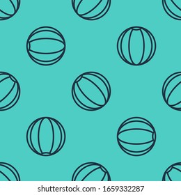 Black line Beach ball icon isolated seamless pattern on green background.  Vector Illustration