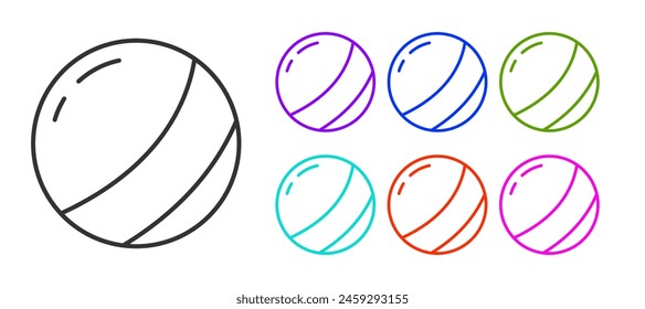 Black line Beach ball icon isolated on white background. Children toy. Set icons colorful. Vector