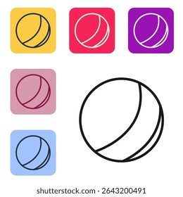 Black line Beach ball icon isolated on white background. Children toy. Set icons in color square buttons. Vector
