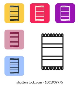 Black line Beach towel icon isolated on white background. Set icons in color square buttons. Vector Illustration