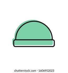 Black line Beanie hat icon isolated on white background.  Vector Illustration