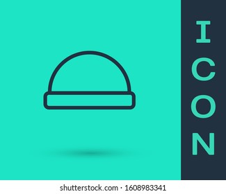Black line Beanie hat icon isolated on green background.  Vector Illustration