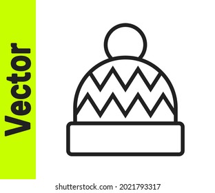 Black line Beanie hat icon isolated on white background.  Vector