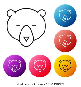Black line Bear head icon isolated on white background. Set icons colorful circle buttons. Vector Illustration