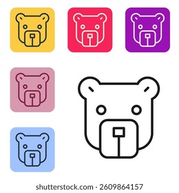 Black line Bear head icon isolated on white background. Set icons in color square buttons. Vector