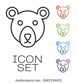 Black line Bear head icon isolated on white background. Set icons colorful. Vector