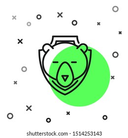 Black line Bear head on shield icon isolated on white background. Hunting trophy on wall.  Vector Illustration