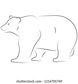 Black line bear on white background. Hand drawn linear sketch. Vector graphic animal.