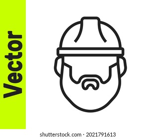 Black line Bearded lumberjack man icon isolated on white background.  Vector