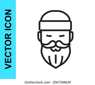 Black line Bearded lumberjack man icon isolated on white background.  Vector