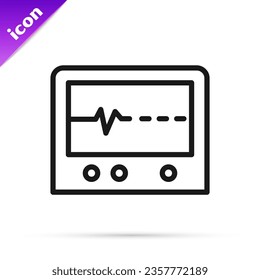 Black line Beat dead in monitor icon isolated on white background. ECG showing death.  Vector