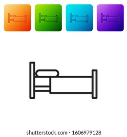 Black line Bed icon isolated on white background. Set icons in color square buttons. Vector Illustration