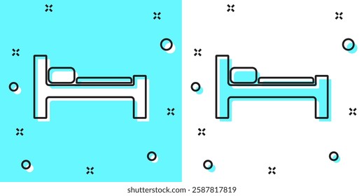 Black line Bed icon isolated on green and white background. Random dynamic shapes. Vector Illustration
