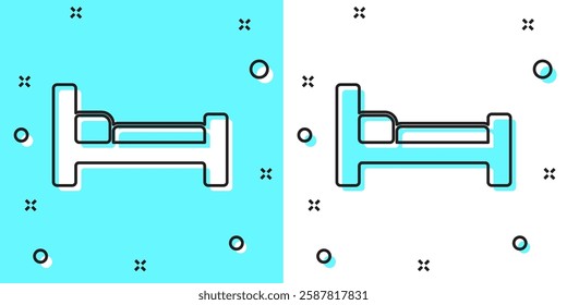 Black line Bed icon isolated on green and white background. Random dynamic shapes. Vector